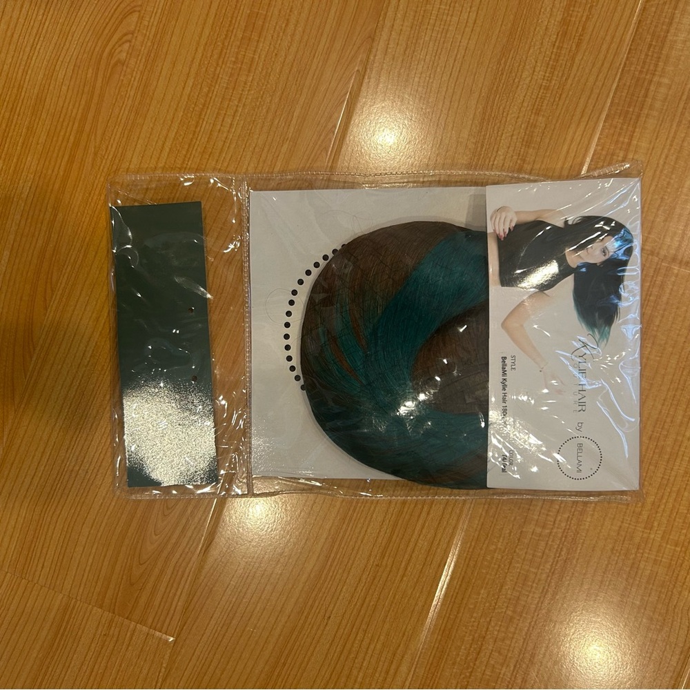 BELLAMI Kylie Hair Kouture #4 Chocolate Brown/ Teal Clip-In Hair Extensions - Picture 4 of 4